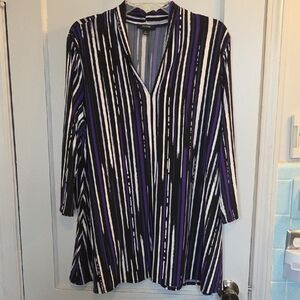 Alfani Black and Purple Striped Tunic Blouse XL